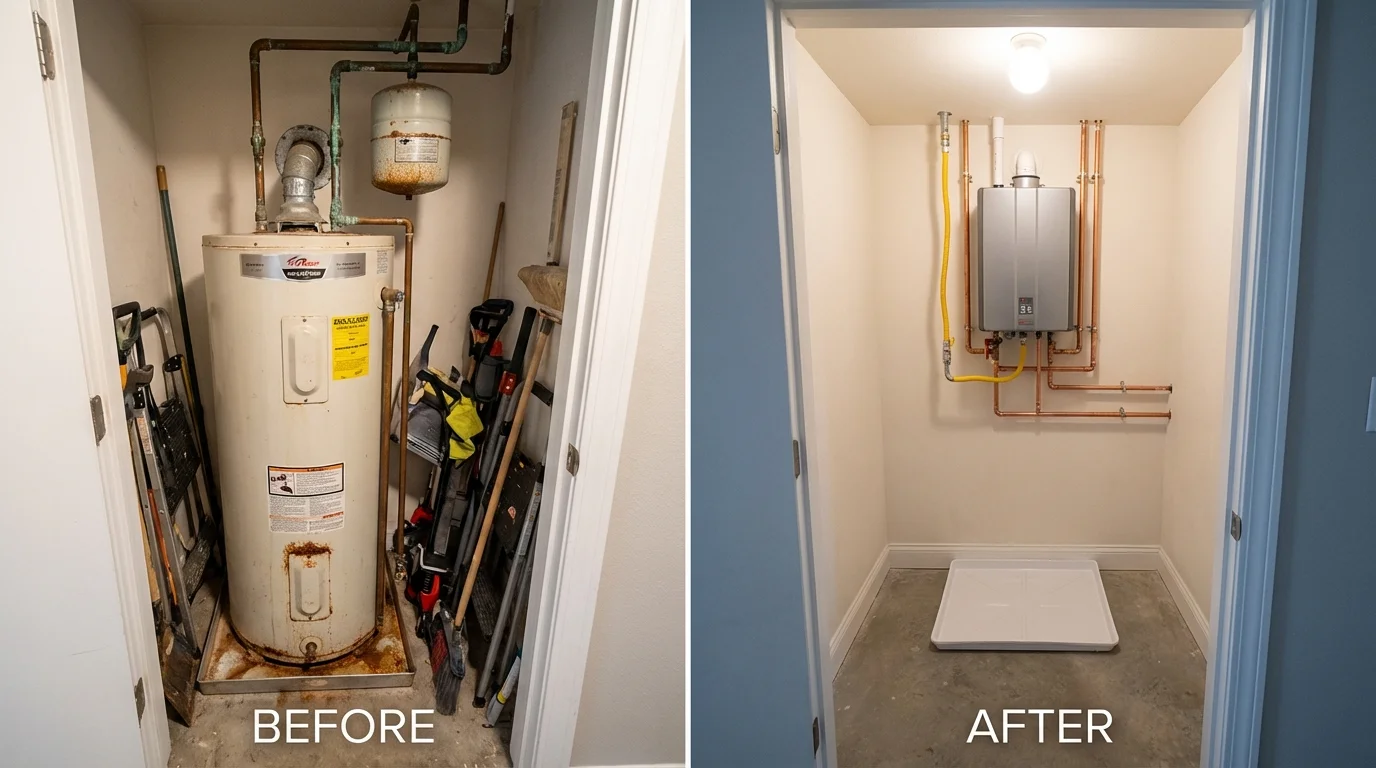 Tank water heater versus wall-mounted tankless unit comparison for Manheim, PA homeowners